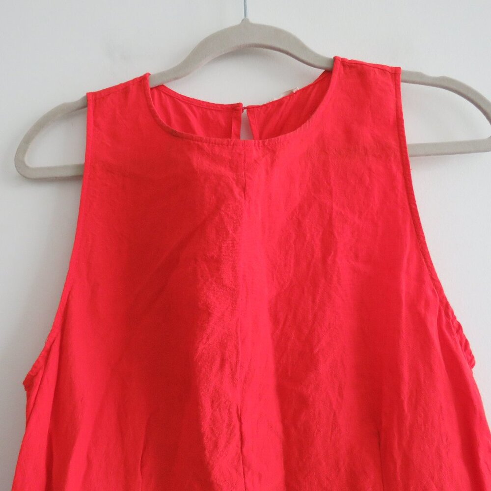 APUNTOB Red Oversized Gauzy Lagenlook Sleeveless Linen Blend Midi Pocket Dress - Picture 6 of 15